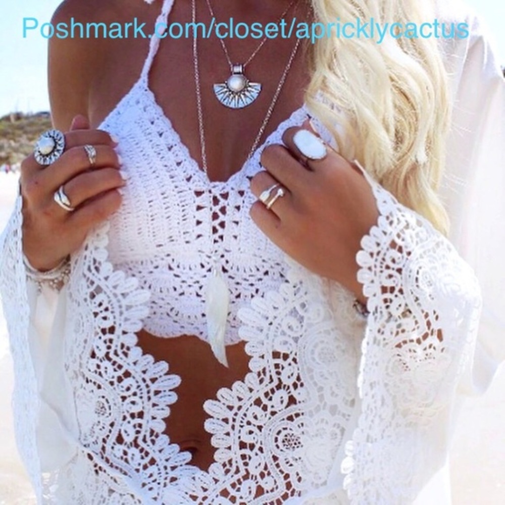 NEW BOUTIQUE Boho Crochet Bikini Crop Top Beach Bralette New